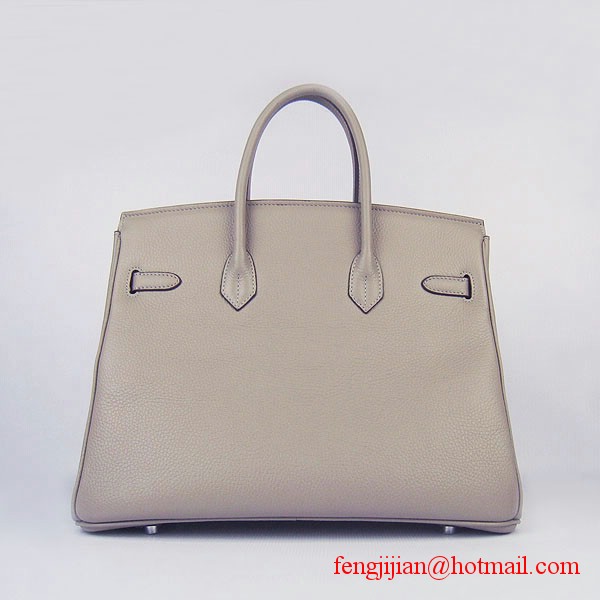 Hermes 35cm Embossed Veins Leather Bag Grey 6089 Silver Hardware